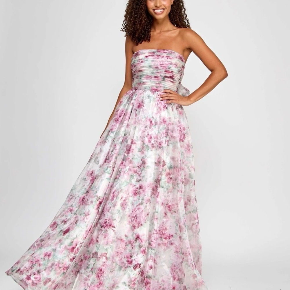 Macy's Pink Floral Strapless Dress